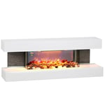 HOMCOM Cheminée électrique 2000 W Mural ou sur Pieds Fausse cheminée 120L cm avec Manteau, Effet Flamme LED réglable, Cadre en Verre, Galets, bûche, minuterie, télécommande, température 15-40℃, Blanc