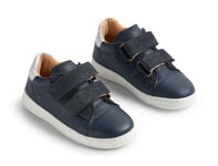 Wheat Garçon Unisex Kinder Baskets avec Double Velcro Velo-Unisexe-Cuir véritable, Bleu Marine (1432), 32 EU