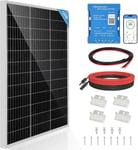 120W Kit Panneau Solaire Monocristallin 12V Panneau Solaire 120 Watt Contient 20A Bluetooth Régulateur de Charge Golaire + 5m de Câble Solaire + Z-Brackets pour Camping-car, Bateau, Caravane