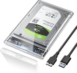 Boitier Disque Dur 2.5'',USB 3.0 Boitier Externe Disque 5Gbps pour SATA HDD et SSD de 2,5'' et 7 mm/9.5 mm,Boitier SSD accélération UASP&Trim,sans Outils,Câble USB 3.0 Inclus-Transparent(Q116)