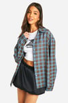 Womens Oversized Checked Shirt - Blue - 10, Blue