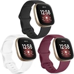 [3 Pack] Strap Compatible for Fitbit Versa 3 Strap/Fitbit Sense Strap, Soft Silicone Replacement Strap for Fitbit Versa 3 / Fitbit Sense Smart Watch (Black/White/Wine red, Small)