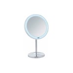 Miroir grossissant led sur pied x 5 Onno, Miroir maquillage sur pied led ø 16,5 cm, acier - plastique, 20x34x13,5 cm, chromé - Wenko