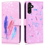 Aisenth Wallet Case for Samsung Galaxy A15 5G/A15 4G, Colorful Feather 3D Pattern PU Leather Flip Case for Girls, Protective Cover with Magnetic Closure, Stand Function, Card Slots, Pink