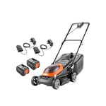 Flymo 36V UltraStore 380R KIT 4.0 Cordless Lawnmower- x2 18V Power For All Battery and Charger included, 38cm Cutting Width, Striped Lawn Finish, Close Edge Cutting, 45L Grass Box