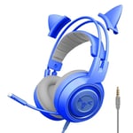 Cat Ear Headphones Over-Ear Headphones Gaming Headset avec micro pour PS4 pour ordinateur PS5, Bleu