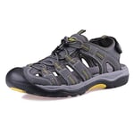 GRITION Sandales de Sport pour Hommes, Été Marche Casual Sandales de Trekking à Bout Fermé, Respirantes Antidérapantes Légères Séchage Rapide Réglables Chaussures Plates 46-Gris