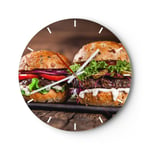 Horloge murale en verre 30x30cm Américain hamburger nourriture barbecue