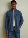 Reiss McIlroy Textured Denim Overshirt, Indigo Blue