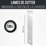 100x Lames Cutter 18mm - Lame de cutter professionnel - Très résistant et ultra pointu - Lames de rechange pour cutter