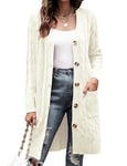 Aottori Gilet Long Femme Cardigan Manteau Veste Femme Chic et Elegant Automne Hiver Vêtements Blanc S