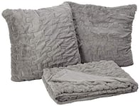 Comfort Spaces Ensemble de Couverture en Fausse Fourrure froncée Douce et pelucheuse avec 2 Housses de Coussin carrées Assorties pour canapé, Chaise, canapé, Salon, Bureau à Domicile, Gris, 127 x