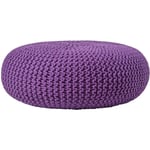 Grand Pouf rond tressé en tricot - Violet foncé - Homescapes