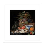 Mignon Still Life Fruit Oysters Porcelain Bowl 8X8 Inch Square Wooden Framed Wall Art Print Picture with Mount