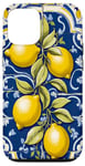 Coque pour iPhone 12/12 Pro Carreaux bleu italien citron motif Portugal Maroc Azulejo