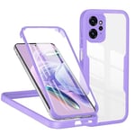 TVVTPU Coque pour Xiaomi Redmi Note 12 4G, Antichoc Housse avec Protecteur D'écran Intégré, Étui de Téléphone 360 Protection Complet Portable Double Face Transparent Bumper Intégrale Case - Violet