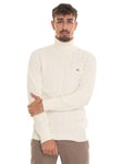 GANT Men's Cotton Cable Turtle Neck Sweater, Cream, XXL