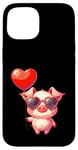 Coque pour iPhone 15 Saint Valentin Amour Porcinet Cœur Amoureux Ballon Lunettes de soleil