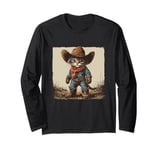 Black Cat in Cowboy Boots Long Sleeve T-Shirt