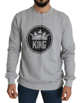 Dolce & Gabbana Pull Gris Couronne King Imprimé Coton Pull IT52/US42 / XL