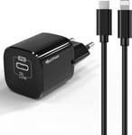 Iphone Charger 20 W, Usb C Mini Charger Iphone Charger Rapide + 2 M C To Lightning [Certifié Mfi] Compatible Avec Iphone 13 / Pro/Pro / 13 Mini / 12 / Pro/Pro / 11 / X[X2115]