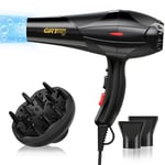 Sèche Cheveux Professionnel 2400W, Sèche-Cheveux Ionique avec Diffuseur, Puissant AC Moteur 3 Niveaux de Température 2 Vitesses (2.0 noir)