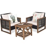 Salon de Jardin Rotin Marron - Fauteuils et Table Basse Bois Acacia - Coussins Lavables - Accoudoirs - Ensemble de Meubles