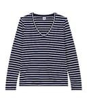 Petit Bateau Tee-Shirt Manches Longues Femme, Bleu Smoking / Blanc Marshmallow, XS