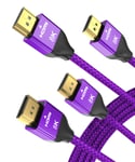8K 60Hz HDMI Cable 3M 2-Pack,Certified Long 48Gbps 7680P Ultra High Speed HDMI 2.1 Cord for Apple TV,Roku,Samsung QLED,2.0,Sony Playstation,4M PS5,Xbox One Series X,eARC HDCP 2.2 2.3,16 4K 120Hz 144Hz
