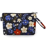 Gloppie Trousse de Maquillage Petit Sac Cosmétique Vanity-case pour Femme, Organisateur de Rangement Make-up Bag Pochette de Toilette pour Voyage, Bouquet Tricolore & Noir