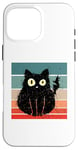 Coque pour iPhone 16 Pro Max Chat noir pelucheux électrocuté, animal surpris, animal de