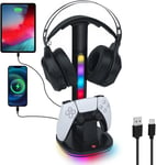 Chargeur Headset Stand Pour Manette Ps5, Support De Rgb Casque Chargeur Pour Manettes Dualsense Ps5 & Edge, Avec 2 Ports Usb - Noir