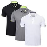 HUAKANG 3 Pack Mens Polo Shirts Short Sleeve Breathable Quick Dry Golf Polo Shirts Mens Running Sports Tee Top Gym Workout Polo T Shirts0506-Black Grey White-L