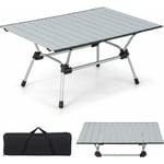 Table de Camping en Aluminium,Table de Pique-Nique Enroulable avec Sac de Transport,Hauteur Réglable sur 4 Niveaux,Argent - Goplus