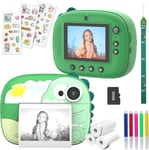 Appareil Photo Instantané Enfant, 2,4"" Écran 1080P Hd Kidizoom Appareil Photo Numérique Enfant Avec Carte 32Gb Et Papier Photo Imprimé, Stylos Colorés, Cadeau Pour Filles Garçons 3-14 Ans, Vert