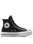 Converse Womens Leather Lift Hi Top Trainers - Black, Black/White, Size 6, Women