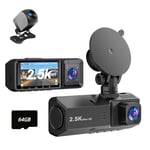 3 Channel Dash Cam Front and Rear Inside Dash Camera for Cars 2.5K+1080P+1080P, 3 Way Triple Dashcam with Infrared Night Vision Parking Monitor for Truck and Taxi