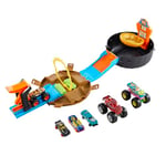 Hot Wheels® Monster Trucks Coffret Arène Roue, avec 3 Monster Trucks Hot Wheels® et 3 véhicules Hot Wheels à l’échelle 1/64, Cadeau pour Enfants de 4 à 8 Ans, HHY74