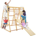 Costway - Aire de Jeux Portique Bois Enfants 8 en 1 avec Toboggan Jeu d'Escalade Balançoire Barre de Singe Anneaux de Gymnastique Charge 240KG 1 an+,