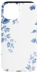 Coque pour iPhone 15 Toile bleue et blanche Motif floral botanique