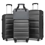 Kono Ensemble de 4 valises en ABS à Coque Rigide légère avec Bagage à Main pour Ryanair - Bagages de Voyage durables avec Serrure TSA, Gris, 4 Piece Sets, Ensembles de Bagages