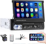 Autoradio 1 Din Avec Écran Rétractable Hd 7 Pouces Poste Radio 1Din Avec Bluetooth Mains Libres Usb Fm Lien Miroir Aux Caméra De Recul