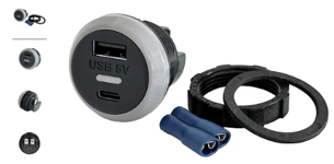 PVPro-AC USB-uutag med USB-C och USB-A uttag 12-24 volt 6,6 Ampere