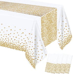 MOKANI Plastic Disposable Tablecloths, 4 Pack Party Table Cover, White and Gold