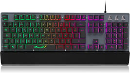 CLAVIER GAMER ERGONOMIQUE-CLAVIER GAMING À USB FILAIRE, RÉTRO-ÉCLAIRAGE LED MULTICOLORE, REPOSE-POIGNET AMOVIBLE, FR AZERTY,12 RACCOURCIS MULTIMÉDIA[CLA170400]