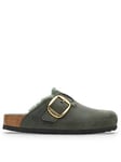 Birkenstock Boston Big Buckle Natural Leather Oiled/Shearling - Thyme, Green, Size 5, Women