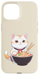 iPhone 15 Cute White Cat With Noodle Bowl And Chopsticks Case