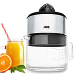 ADE Presse-agrumes électrique | avec carafe en verre, capacité 1 litre | pour oranges, citrons | 2 cônes | moteur rapide 60 watt | facile à nettoyer | sans BPA | démarrage-arrêt automatique