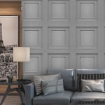 3D Effect Grey Panel Wallpaper Wood Panelling Wallpaper Textured Retro Embossed