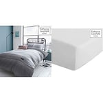 Catherine Lansfield Denim Easy Care Single Duvet Set Grey & Lansfield Easy Iron Percale Single Fitted Sheet White